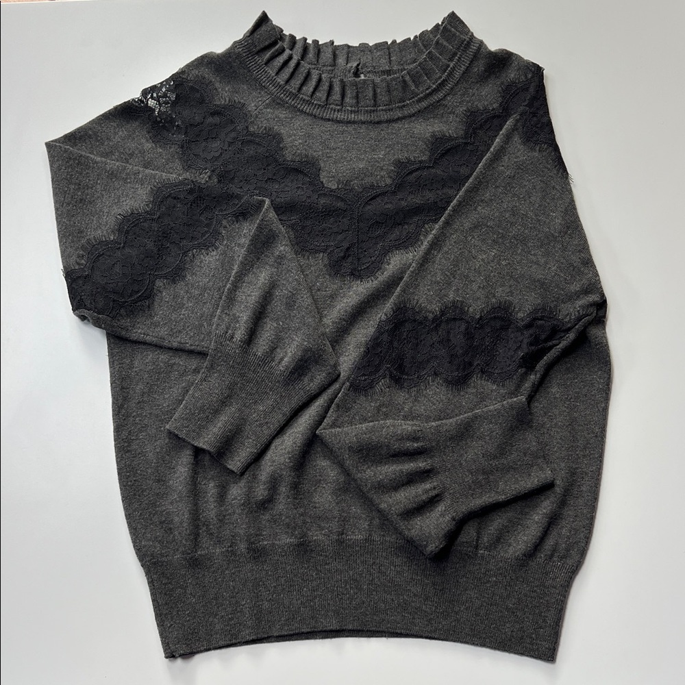 Bailey 44 merino wool sweater Black unconventional Lace trim alternative witchy